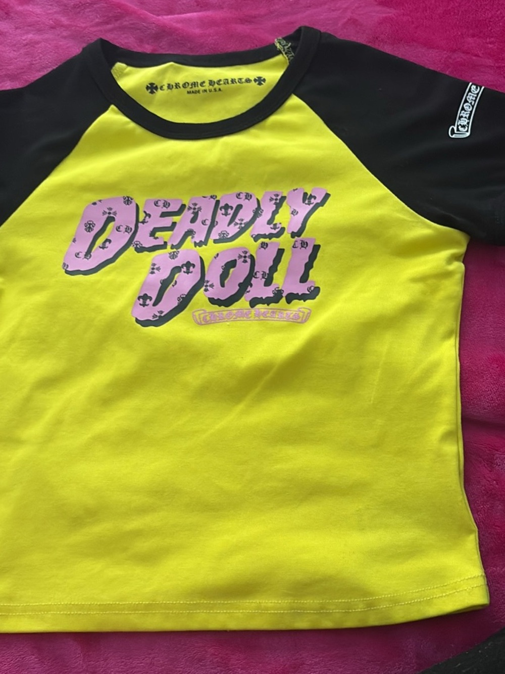 Chrome Hearts Yellow and Black 'Deadly Doll' Raglan Tee